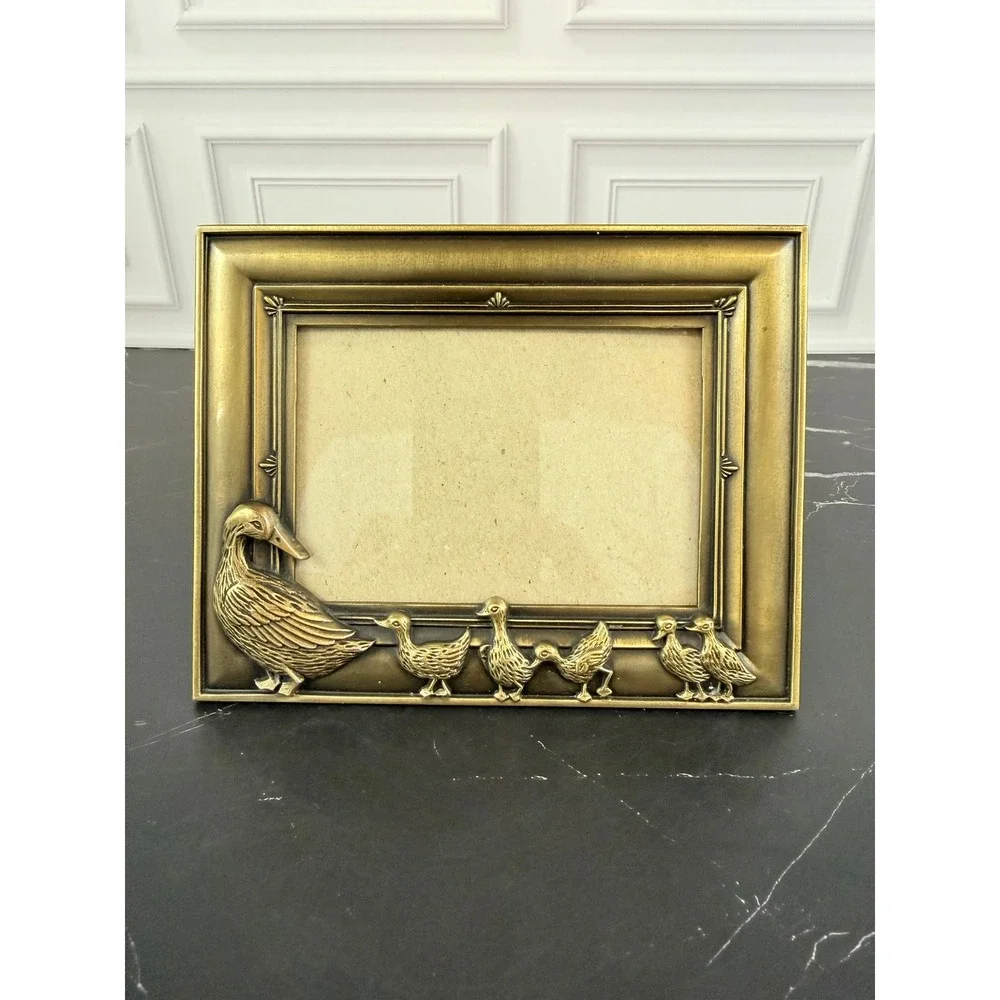 Vintage Brass Carr Brand Duck Duckling 3 1/2 X 5 Standing Photo Frame EUC!